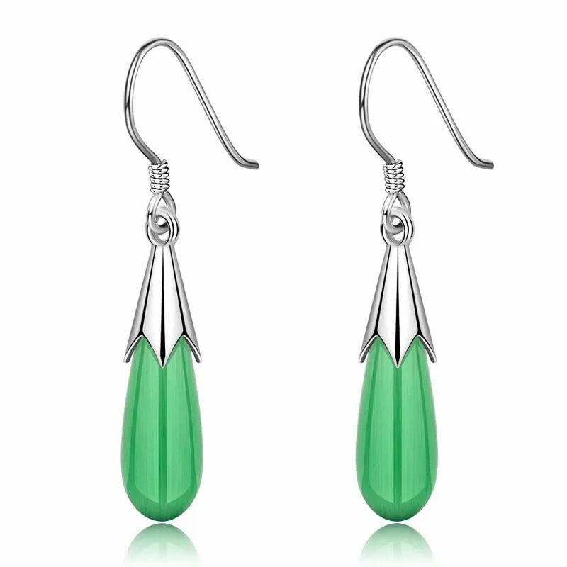 Pink, White, and Green Moonstone Opal Drop Earrings