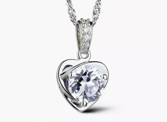 Sterling Silver Purple Heart Stud Earrings and Necklace Chain Set