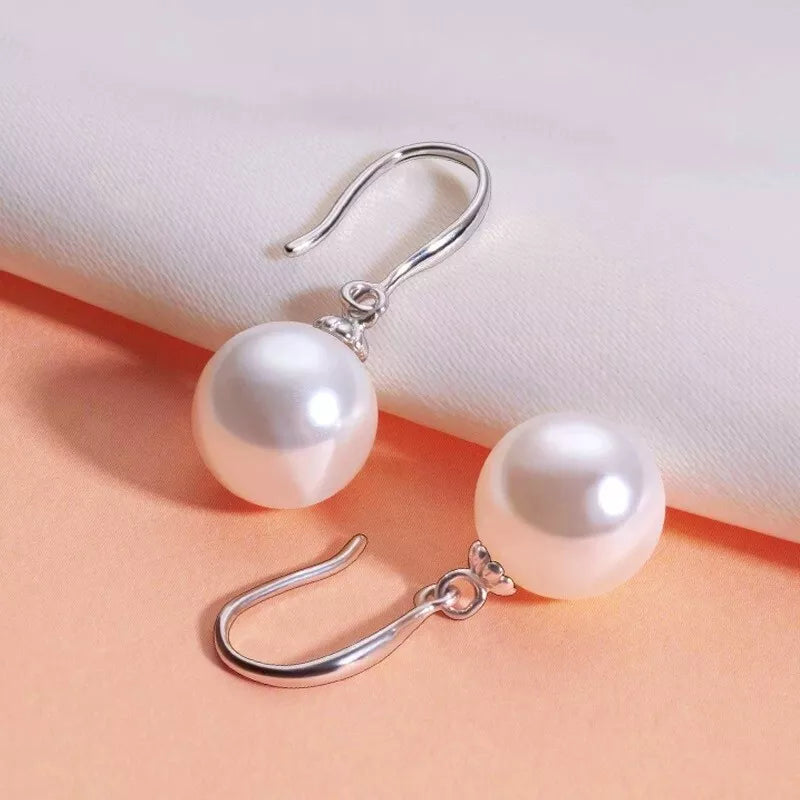 925 Sterling Silver Pearl Drop Hook Earrings