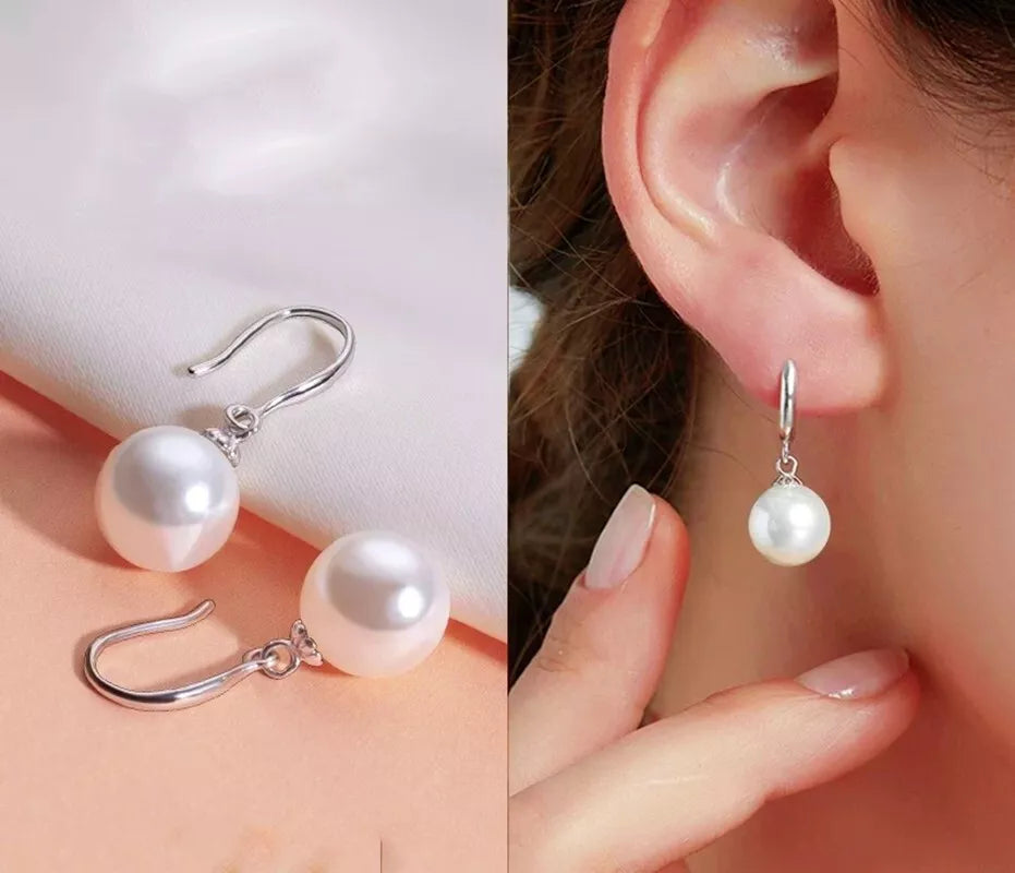 925 Sterling Silver Pearl Drop Hook Earrings