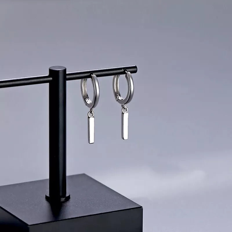 Square Column Drop Hoop Earrings