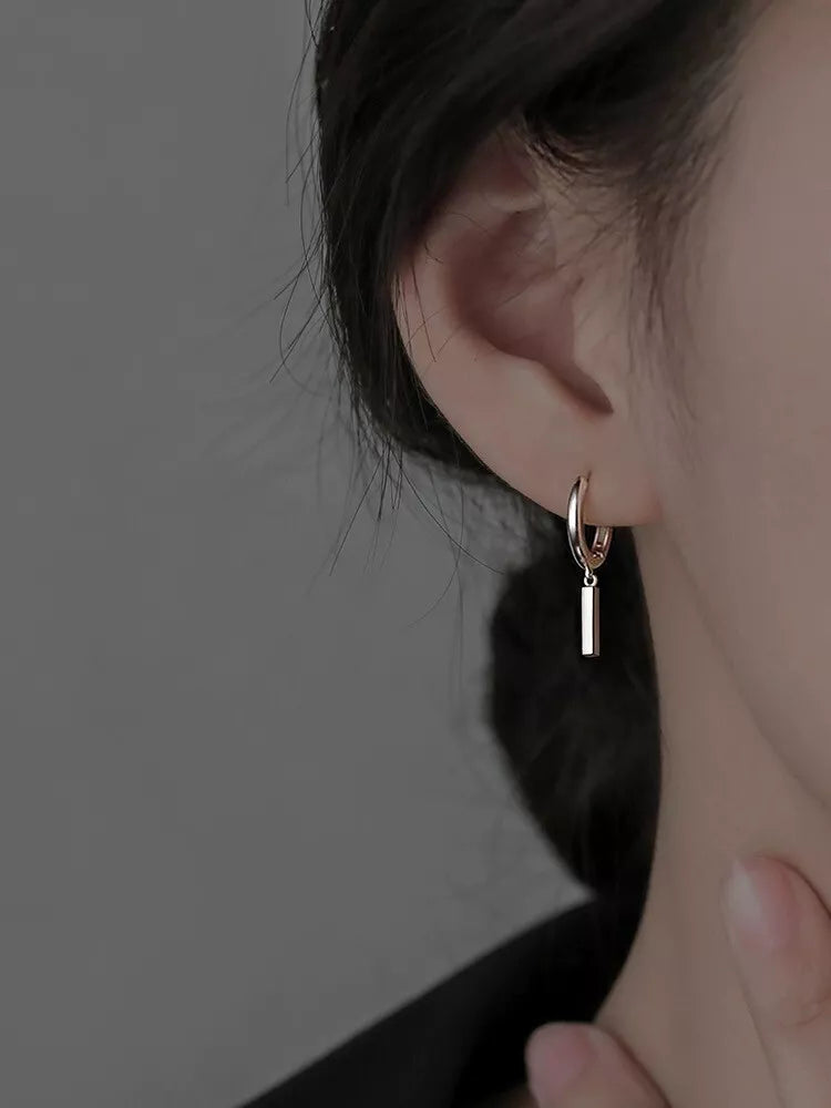 Square Column Drop Hoop Earrings