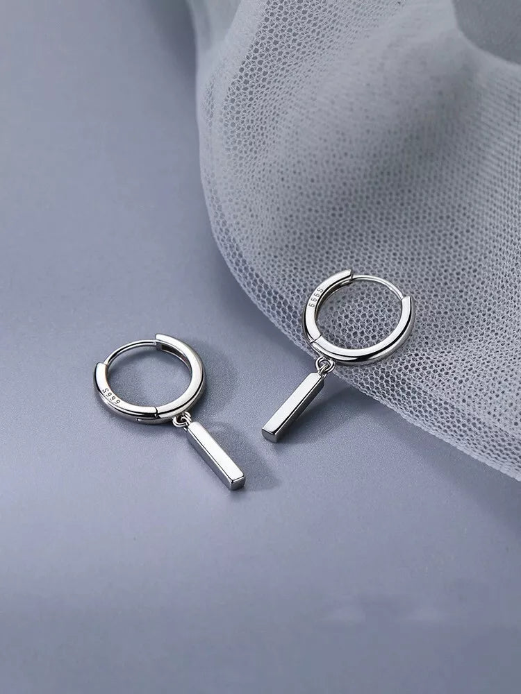 Square Column Drop Hoop Earrings