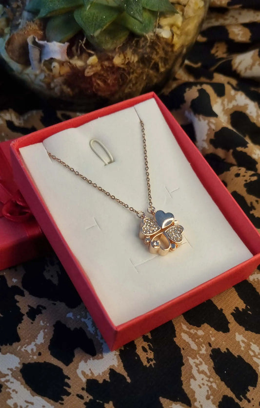 Heart Clover Necklace | 4 Leaf Clover Heart Necklace | Four Leaf Clover Necklace