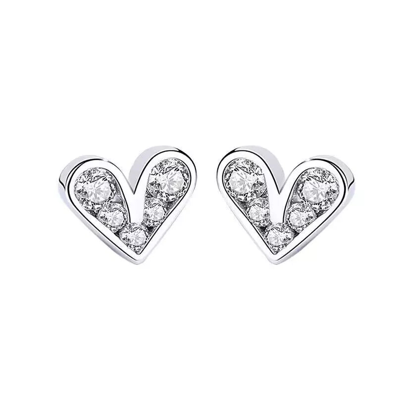 925 Sterling Silver Crystal Heart Stud Earrings 8mm