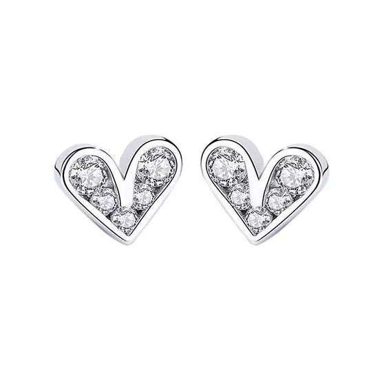 925 Sterling Silver Crystal Heart Stud Earrings 8mm