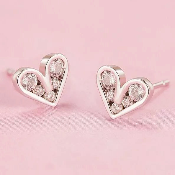 925 Sterling Silver Crystal Heart Stud Earrings 8mm
