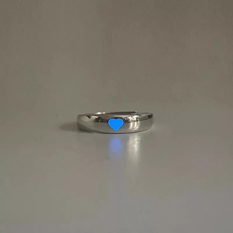 Glow in the Dark Couple Rings – Luminous Heart Matching Set, Adjustable Rings