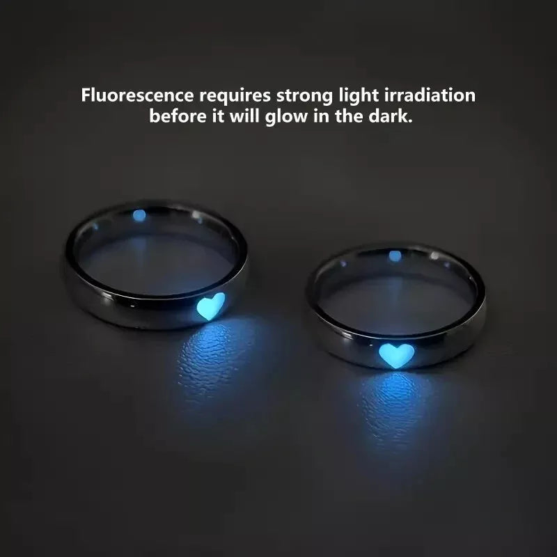 Glow in the Dark Couple Rings – Luminous Heart Matching Set, Adjustable Rings