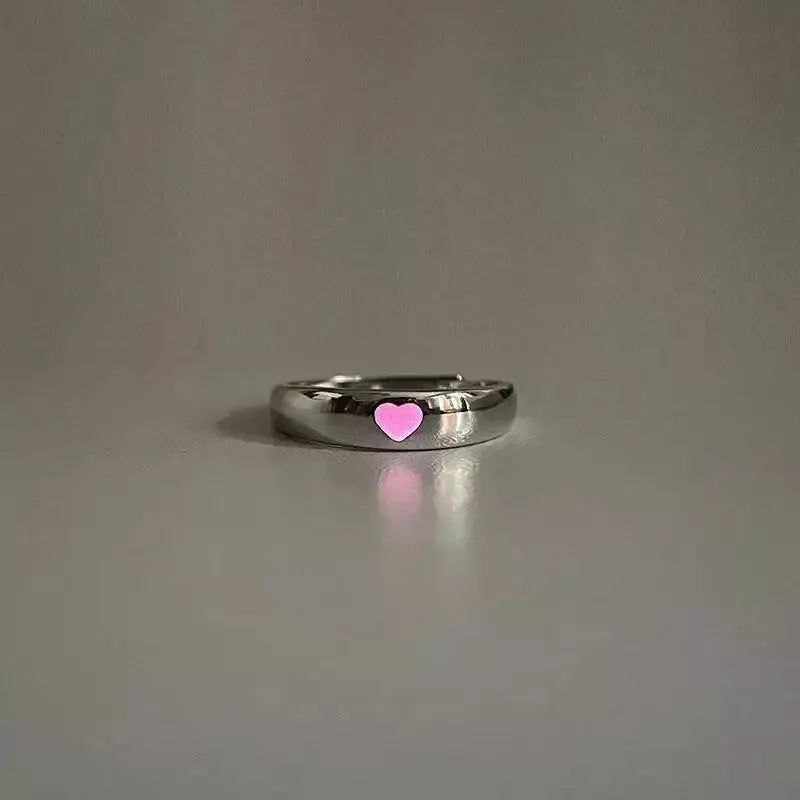 Glow in the Dark Couple Rings – Luminous Heart Matching Set, Adjustable Rings