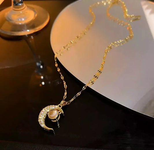 Gold Moon Projection Pendant Necklace  “I Love You” in 100 Languages  Rhinestone & Stainless Steel Jewelry Gift for Women