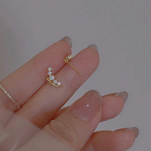 Gold Plated Sterling Silver CZ Curve Bar Stud Earrings – Elegant Women’s Jewellery Gift