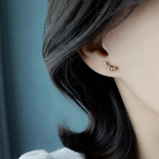 Gold Plated Sterling Silver CZ Curve Bar Stud Earrings – Elegant Women’s Jewellery Gift