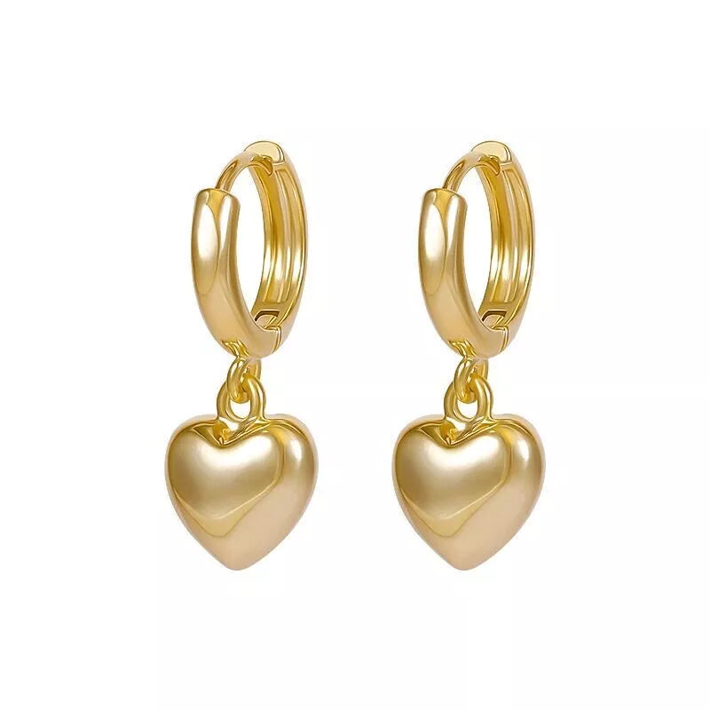 Gold Heart Charm Drop Hoop Earrings – Dangle Style for Women & Girls UK Jewellery Gift 2.2cm