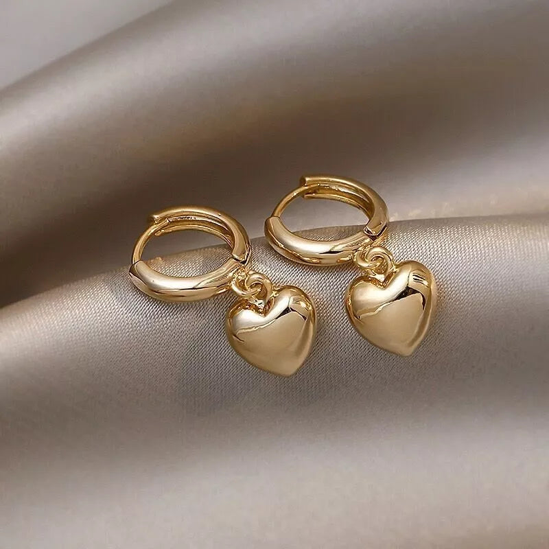 Gold Heart Charm Drop Hoop Earrings – Dangle Style for Women & Girls UK Jewellery Gift 2.2cm