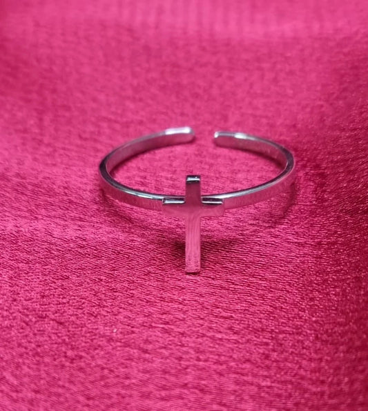 Religious Couple Rings Set | Adjustable Cross Ring | Silver Sideway Cross Promise Ring