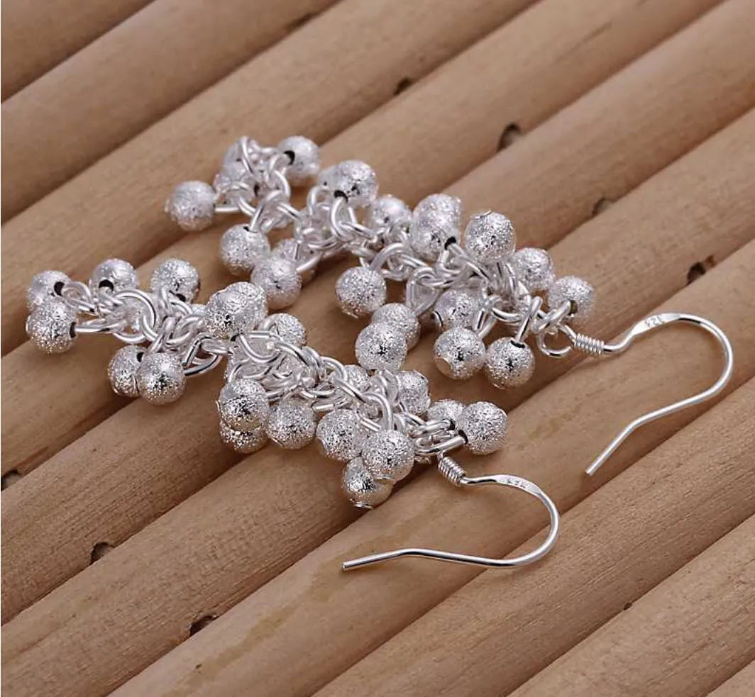 silver Grapes Dangle Cluster Earrings