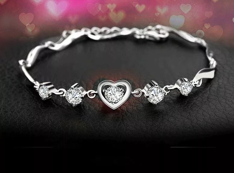 925 Sterling Silver Heart Charm Bracelet – Hallmarked Gift for Women & Girls Love Jewellery UK
