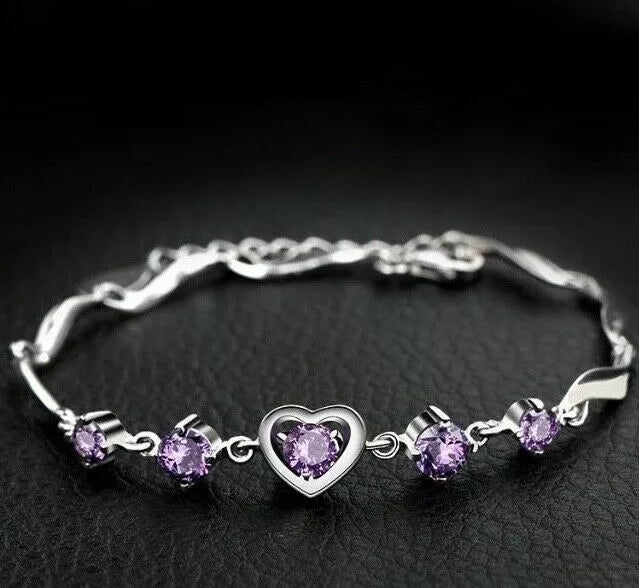 925 Sterling Silver Heart Charm Bracelet – Hallmarked Gift for Women & Girls Love Jewellery UK