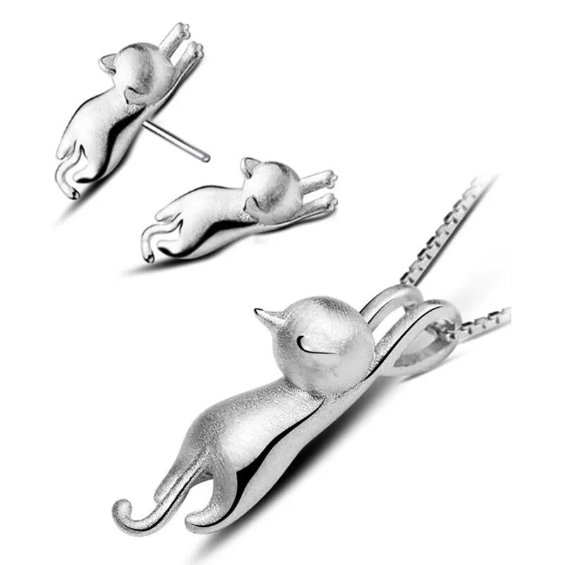 Cat Necklace Cute Kitty Pendant | Cat Necklace & Earrings