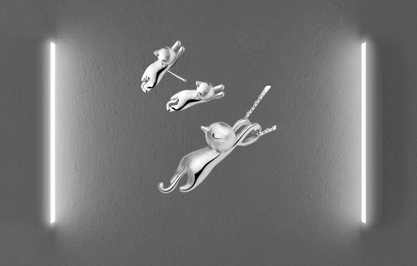 Cat Necklace Cute Kitty Pendant | Cat Necklace & Earrings