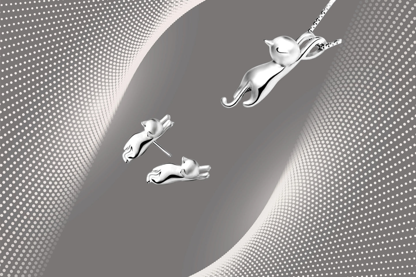 Cat Necklace Cute Kitty Pendant | Cat Necklace & Earrings