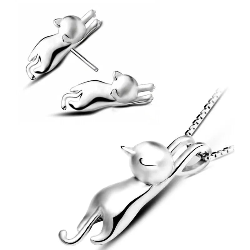 Cat Necklace Cute Kitty Pendant | Cat Necklace & Earrings