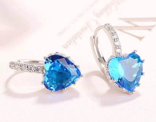 Heart Charm Stone Stud Earrings