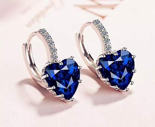 Heart Charm Stone Stud Earrings