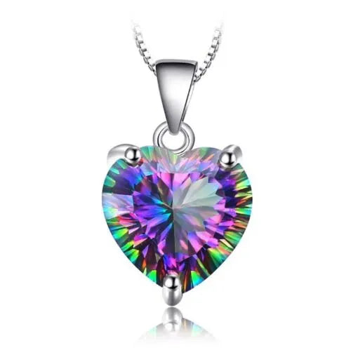 Heart Crystal Pendant Rainbow Necklace and Earrings Set