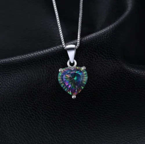 Heart Crystal Pendant Rainbow Necklace and Earrings Set