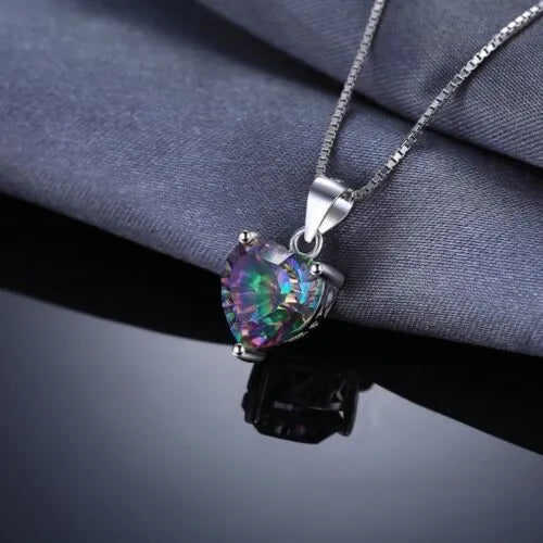 Heart Crystal Pendant Rainbow Necklace and Earrings Set