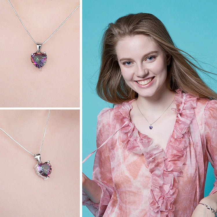 Heart Crystal Pendant Rainbow Necklace and Earrings Set