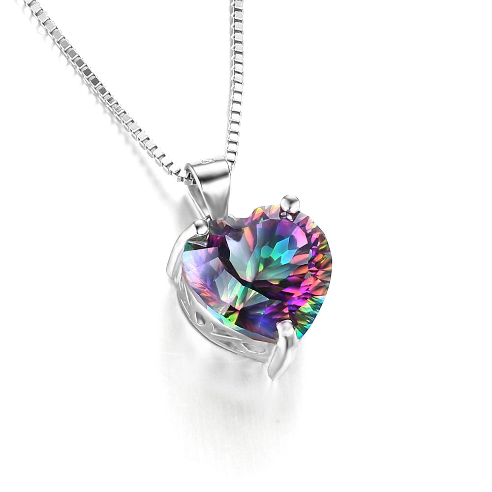 Heart Crystal Pendant Rainbow Necklace and Earrings Set