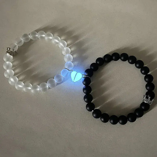 Glowing Heart Luminous Magnetic Long Distance Bracelet for Couples