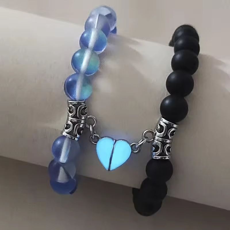 Glowing Heart Luminous Magnetic Long Distance Bracelet for Couples