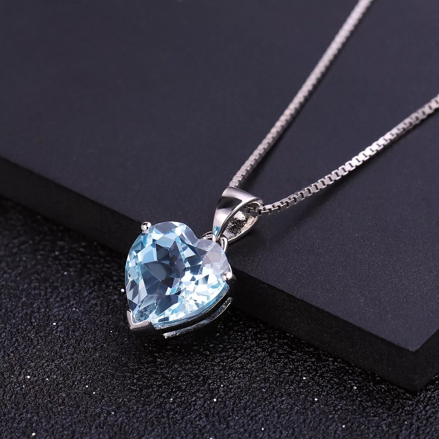 Heart Aqua Ocean Pendant Necklace – 925 Sterling Silver, Jewelry Gift for Women