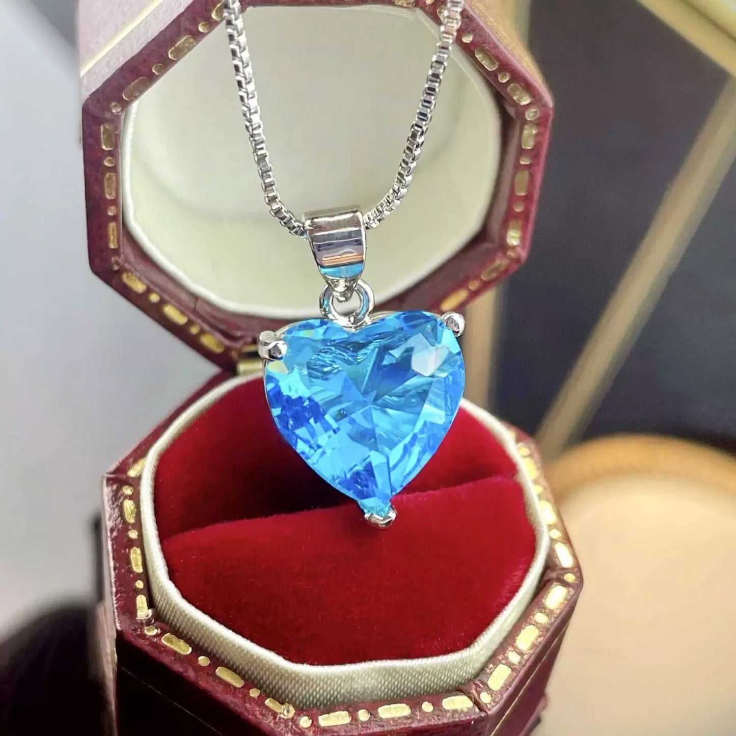 Heart Aqua Ocean Pendant Necklace – 925 Sterling Silver, Jewelry Gift for Women