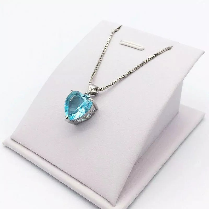 Heart Aqua Ocean Pendant Necklace – 925 Sterling Silver, Jewelry Gift for Women