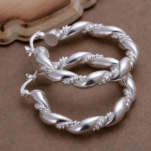 Large Twisted Rope Hoop Earrings | Sterling Silver Twisted Earrings For Women