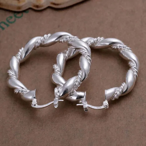 Large Twisted Rope Hoop Earrings | Sterling Silver Twisted Earrings For Women