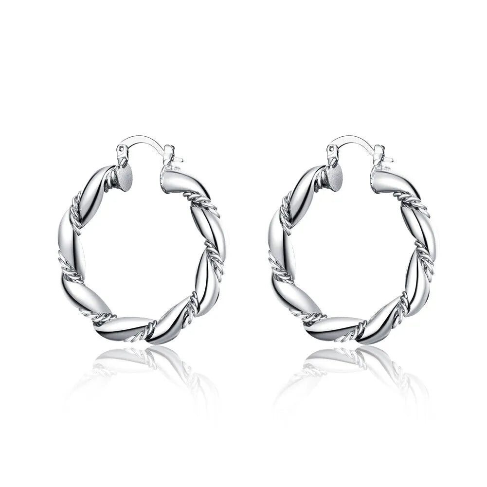 Large Twisted Rope Hoop Earrings | Sterling Silver Twisted Earrings For Women
