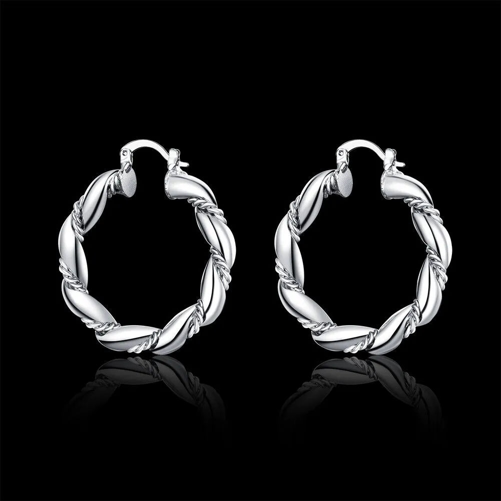 Large Twisted Rope Hoop Earrings | Sterling Silver Twisted Earrings For Women