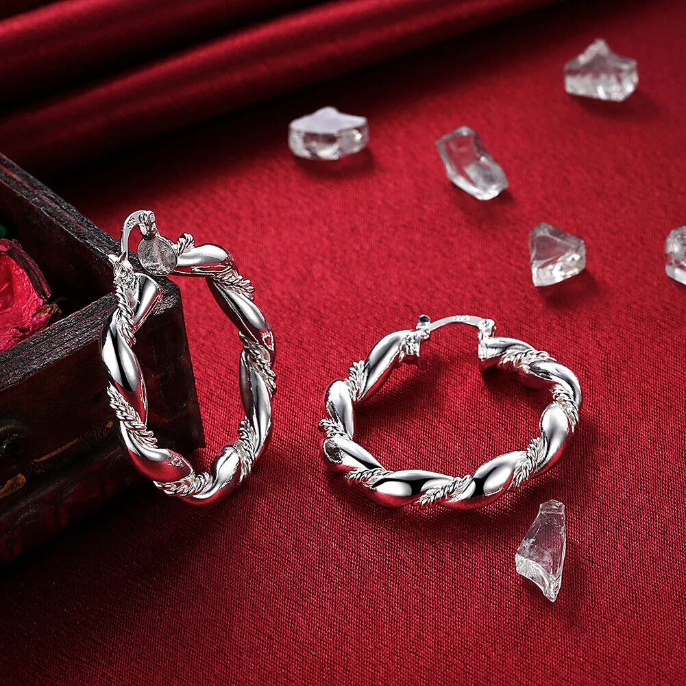 Large Twisted Rope Hoop Earrings | Sterling Silver Twisted Earrings For Women