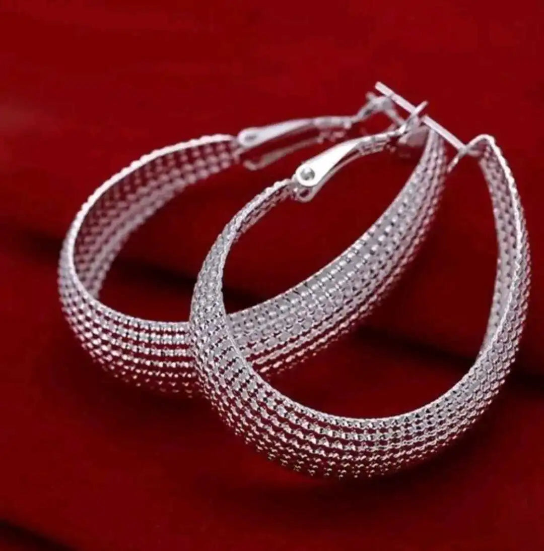 Large U Hoop Textured Hoop Earring | Dangle Drop Hoop Earring