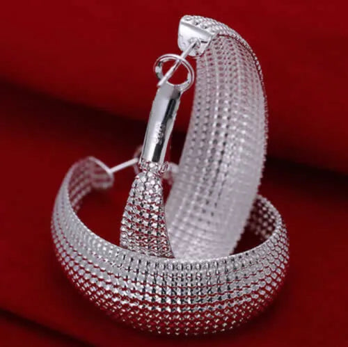 Large U Hoop Textured Hoop Earring | Dangle Drop Hoop Earring