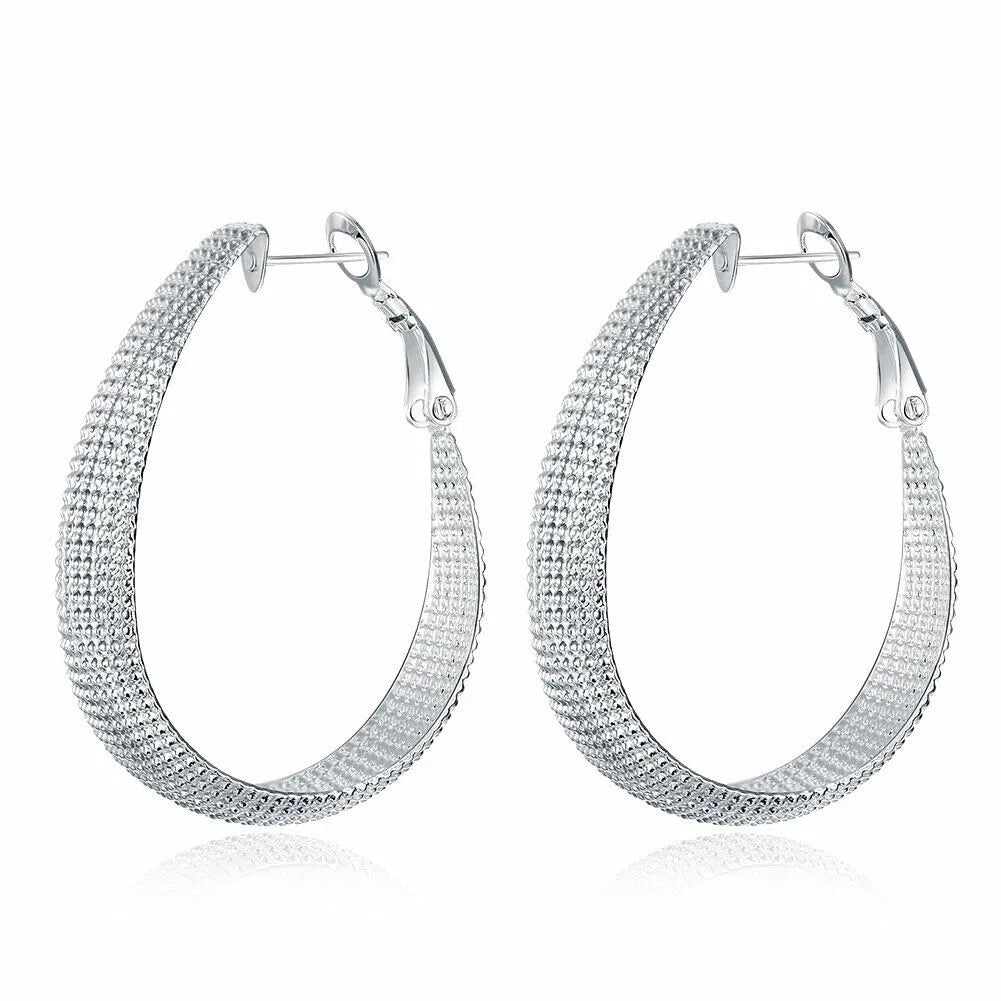 Large U Hoop Textured Hoop Earring | Dangle Drop Hoop Earring