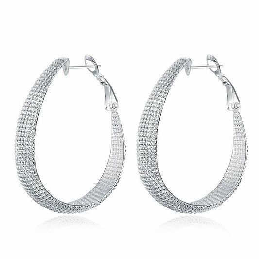 Large U Hoop Textured Hoop Earring | Dangle Drop Hoop Earring