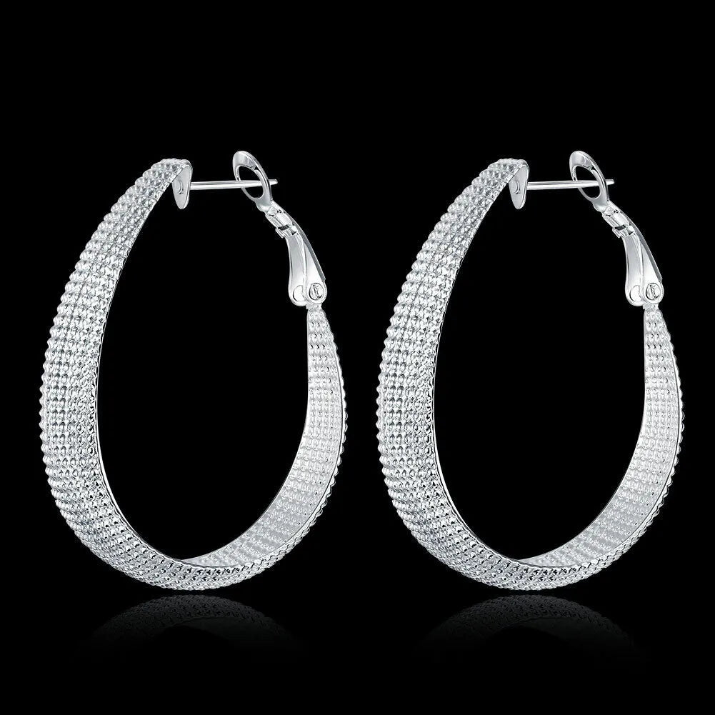 Large U Hoop Textured Hoop Earring | Dangle Drop Hoop Earring