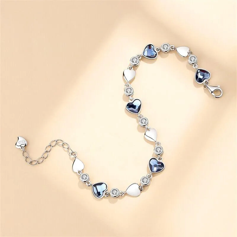 Crystal Love Heart Linked Charm Bracelet